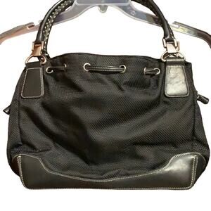 Antonio Melani black drawstring canvas and leather bag